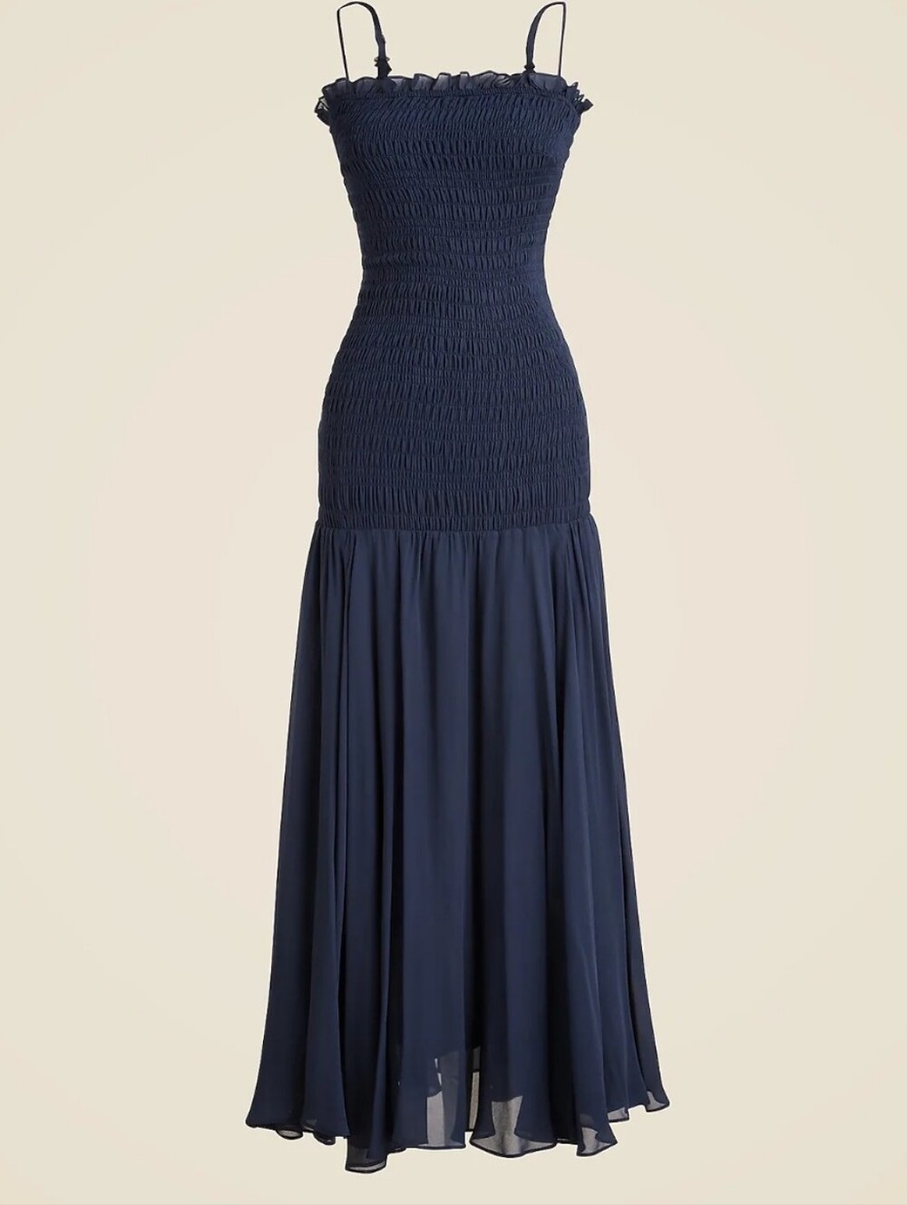 J. Crew Collection Smocked Chiffon Navy Maxi Dress with Spaghetti Straps. Size 8